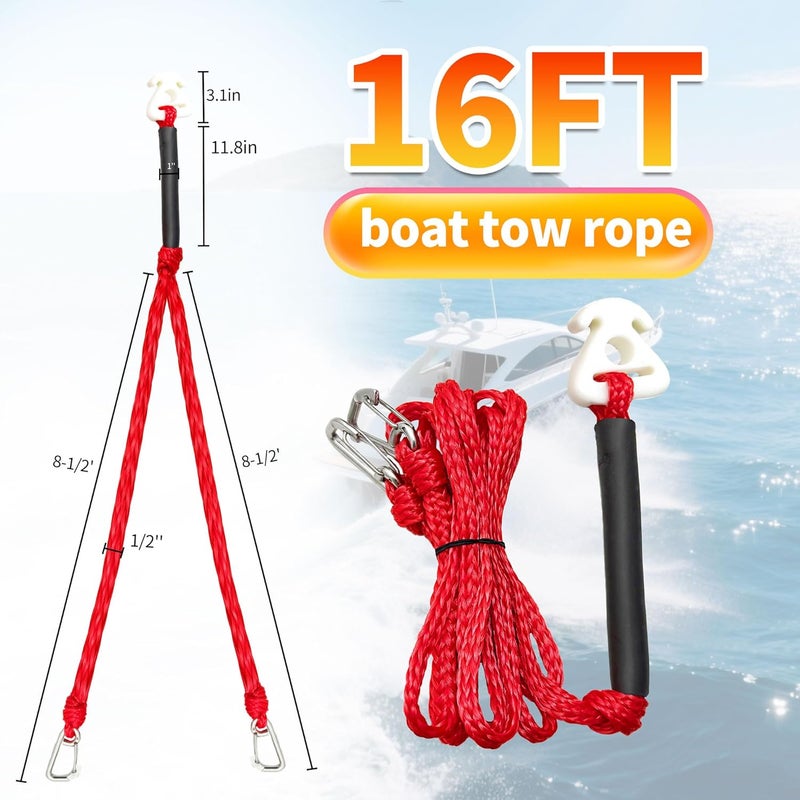 NIUTRIP Heavy Duty Boat Tow Harness for Tubing, Fits 4 Riders, Quick-Connect Clip for Easy Attachment, Durable Tow Rope for tubing - Image 2